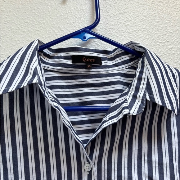 Quince 100% Organic Cotton Blue White Poplin Long Sleeve Boyfriend Shirt Size XS - Picture 4 of 6